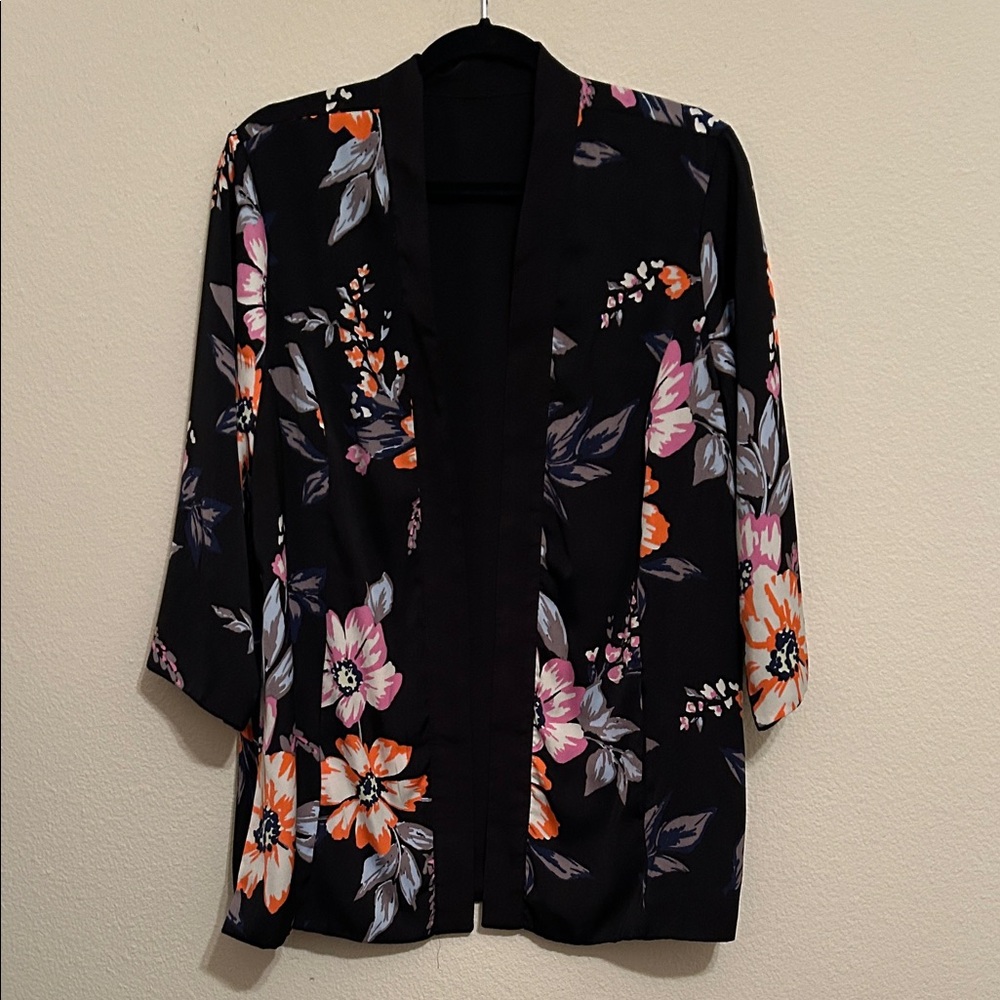 Chico’s Reversible Black Floral Open Cardigan/Jacket.
